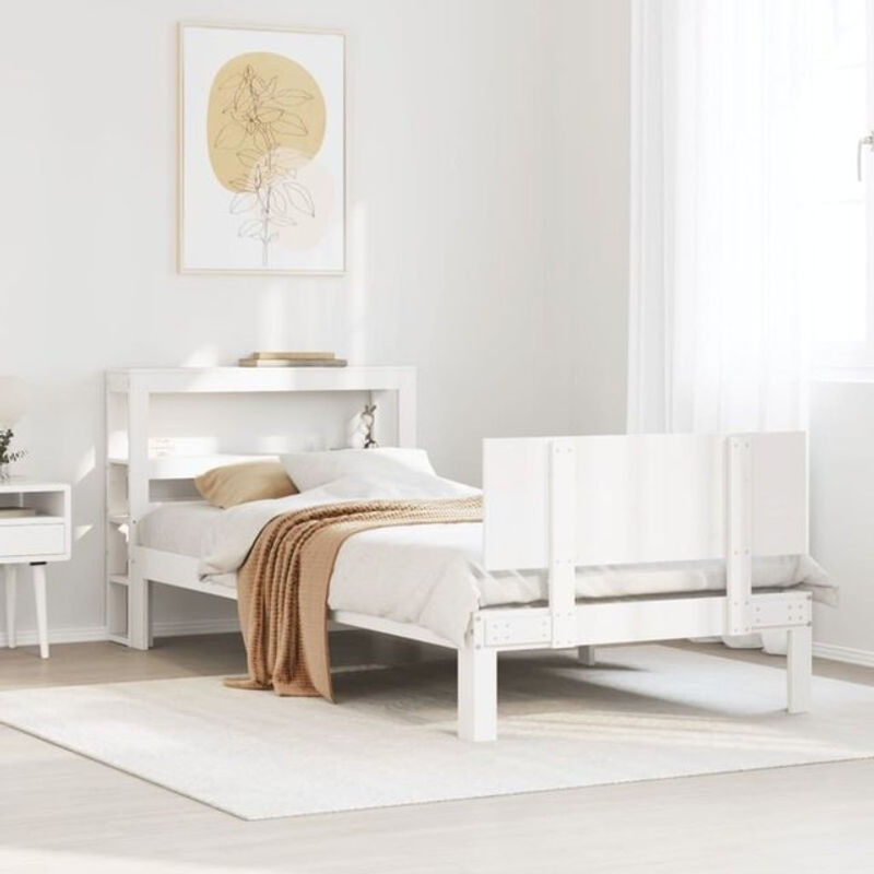 Vidaxl Massivholzbett aus Kiefer mit Kopfteil in Weiß, B/T/H: 90 x 190 cm - Bild 1