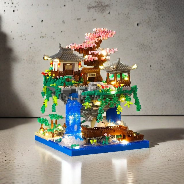 KNEW BUILT Taohuatan See Mikro Ziegel Bausteine Set, mit LED-Licht - Bild 1
