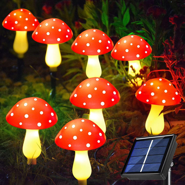 Peach Forest 8er Set Solar Pilzlichter für den Außenbereich mit 8 Beleuchtungsmodi zur Dekoration von Garten, Rasen und Terrasse - Bild 1