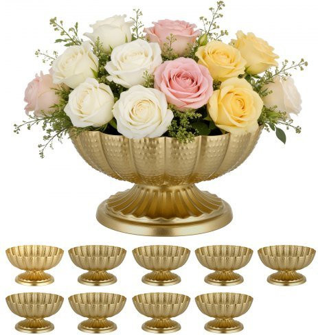 VEVOR 10er Set Metall Hochzeitsvasen aus Kohlenstoffstahl in Gold, Tischdeko Blumenschalen für Hochzeiten und Partys, Höhe: 10 cm - Bild 1