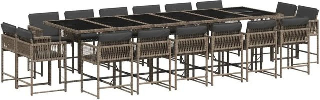 vidaXL 17-tlg Garten-Essgruppe aus Poly Rattan mit Kissen in Grau - Bild 1
