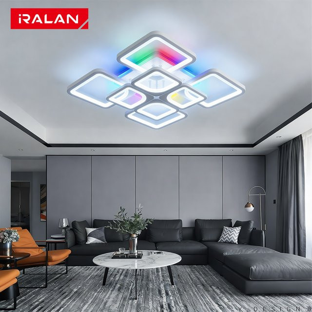 Moderne quadratische LED Deckenleuchte von IRALAN in Weiß mit RGB-Beleuchtung und dimmbarer Funktion für dein Wohnzimmer - Bild 1