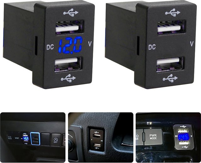 WYMECT Dual USB Schnellladegerät mit Voltmeter und LED für Toyota 12-24V, Power Adapter in Schwarz - Bild 1