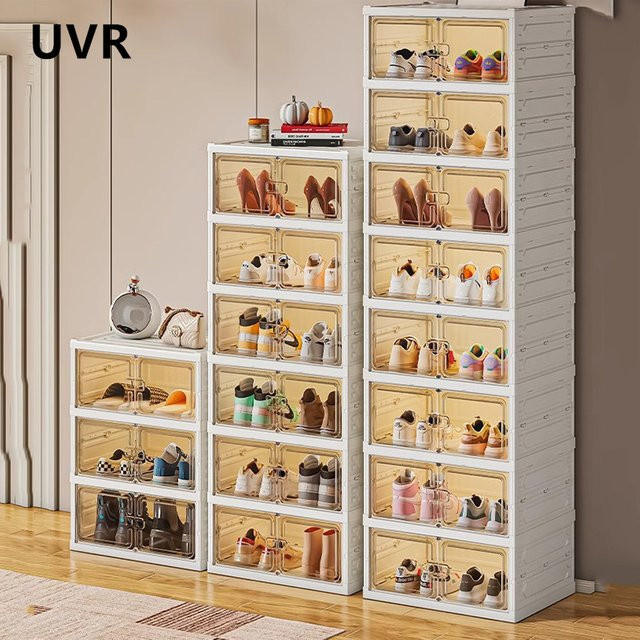 UVR Klappbarer Schuhschrank aus Kunststoff, Transparente Mehrschichtige Schuhbox mit Glastüren für den Flur - Bild 1