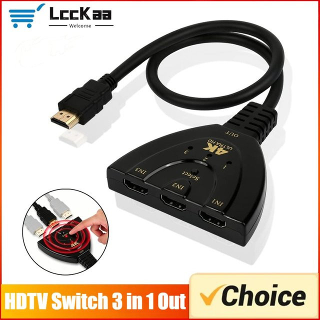 LccKaa HDMI Switch 3 in 1 Out 4K UHD Adapter in Schwarz für HDTV, PS4 und Spielekonsolen - Bild 1