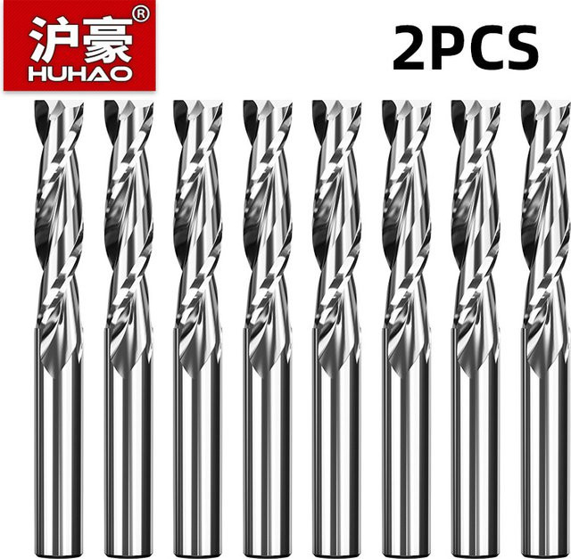 HUHAO 2er-Set HRC65 Schaftfräser mit 2 Zähnen und geradem Schaft für CNC-Router zur Bearbeitung von Aluminium, Edelstahl und Metall - Bild 1