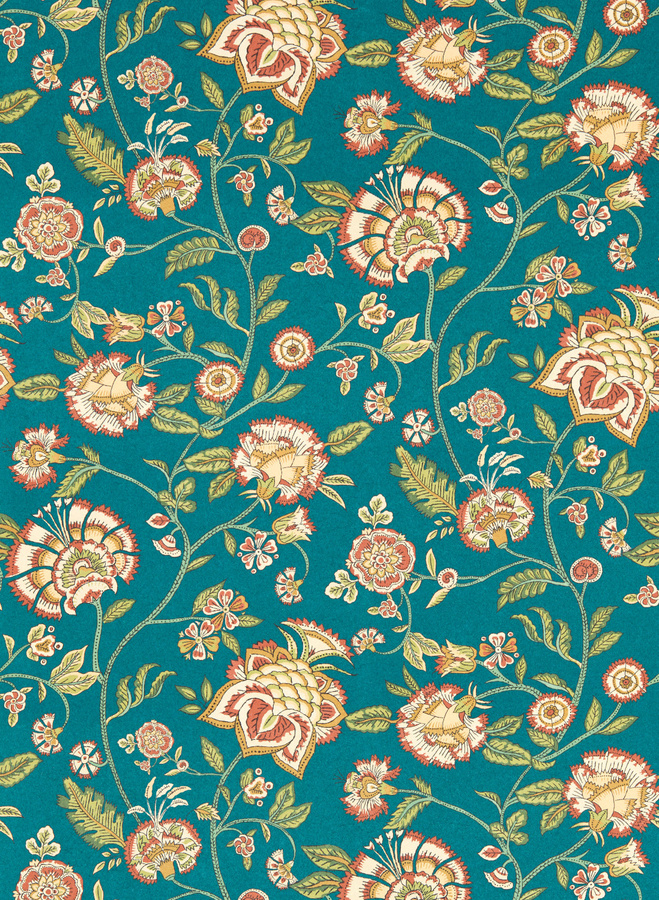 Clarke & Clarke Tapete Barmeri in Spice Teal mit floralem Botanical-Design aus Vlies - Bild 1