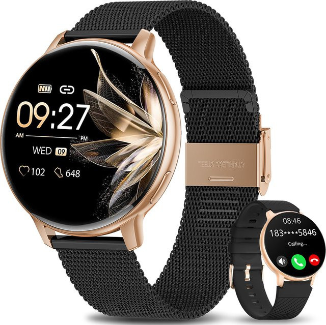 FOXBOX Smartwatch, Edelstahl, Schwarz, Pink, Wasserdicht, Unisex - Bild 1