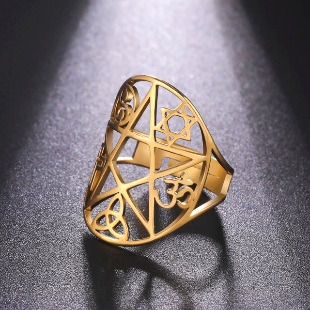 LIKGREAT Ringe, Pentagramm, verstellbar, Gold, Damen - Bild 1