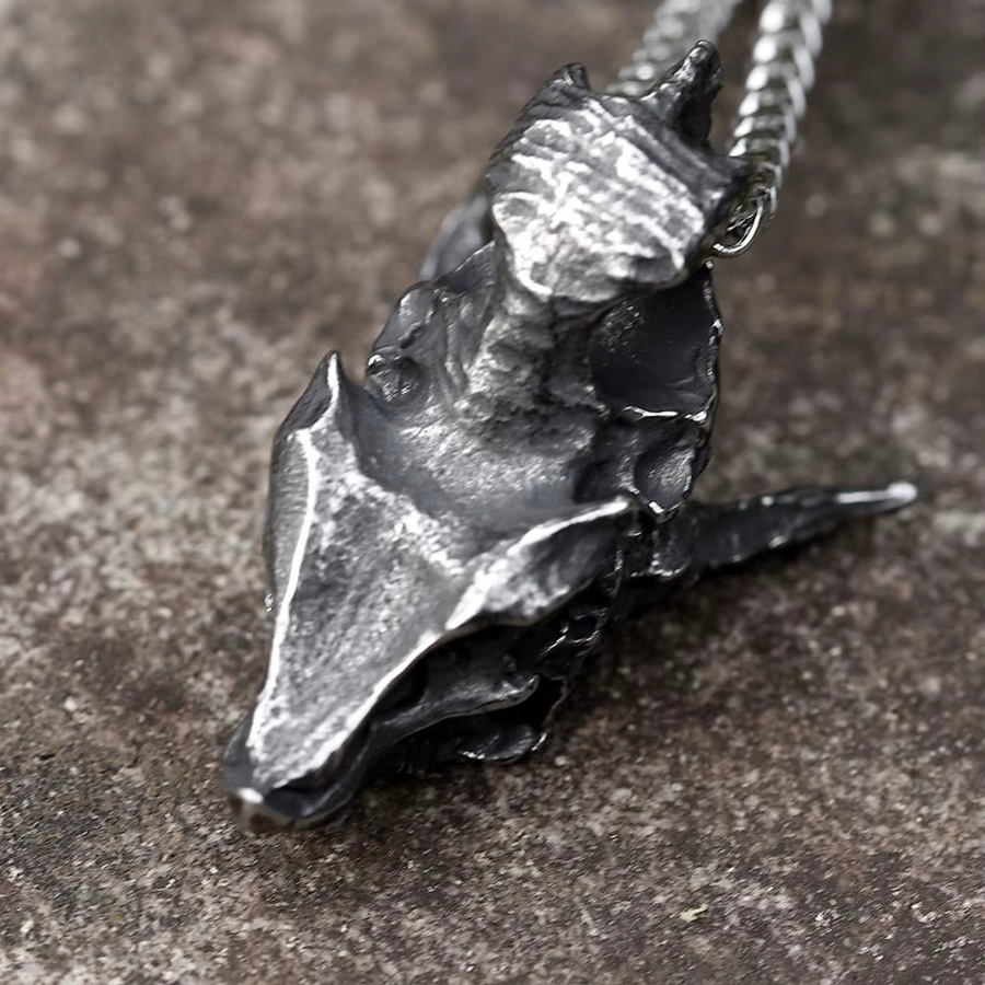 Anhänger Halskette, Viking Drachen Schädel, Edelstahl, Silber, Herren - Bild 3