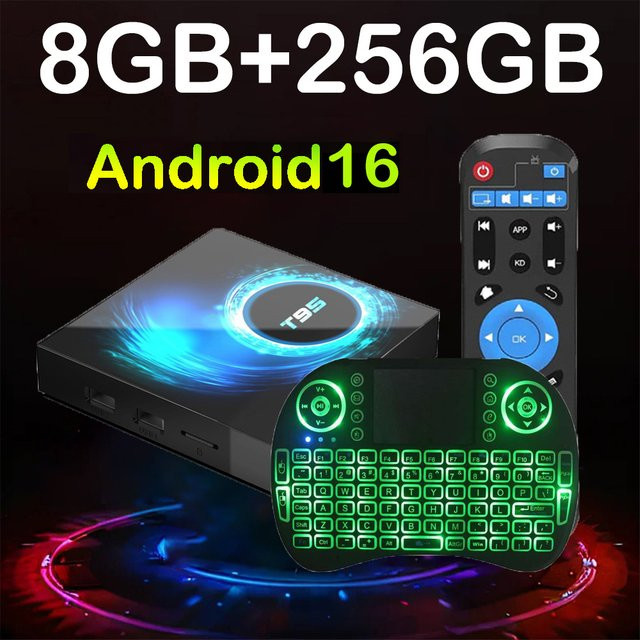 YOZHIXU T95 8K Smart TV Box Android 16 Media Streamer mit Allwinner H616, 8GB RAM, Dual WLAN 5G, Bluetooth 6.0 und Google Voice, Schwarz - Bild 1