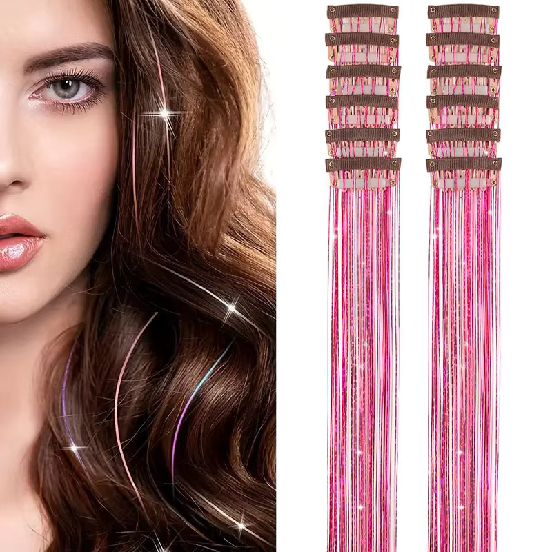 Refeeny Clip-in-Haar-Lametta-Erweiterungen, synthetisch, 20 Zoll, Frauen, Mädchen, Kinder - Bild 2