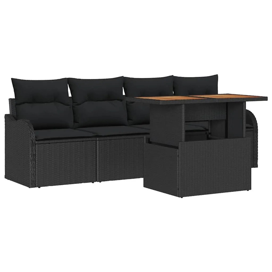 vidaXL 5-tlg Garten-Sofa-Set aus Polyrattan mit Polsterkissen und integriertem Stauraum in Schwarz - Bild 2