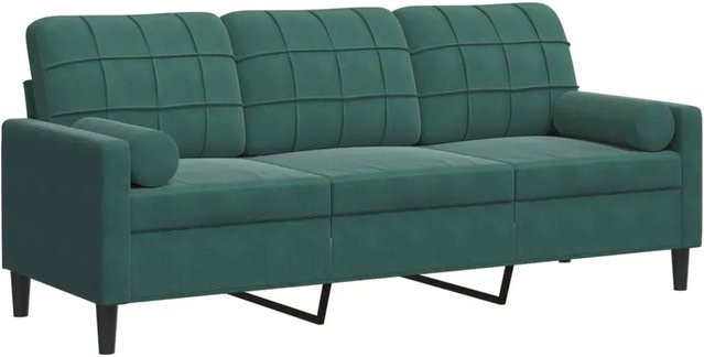 vidaXL 3-Sitzer-Sofa in Dunkelgrün mit Zierkissen aus Samt und Metallgestell, Breite: 197 cm, Tiefe: 80 cm, Höhe: 77 cm - Bild 1