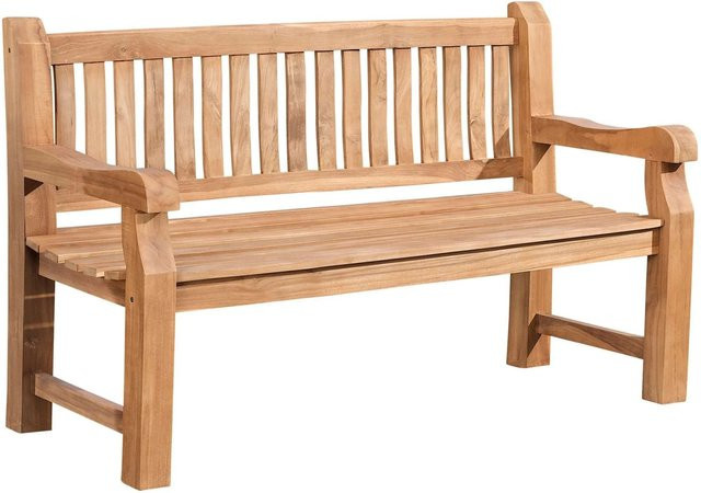 DELUKE Gartenbank aus Teakholz mit Lehne und Armlehnen, wetterfest, Farbe Teak, B/T/H: 150 x 61 x 93 cm - Bild 1