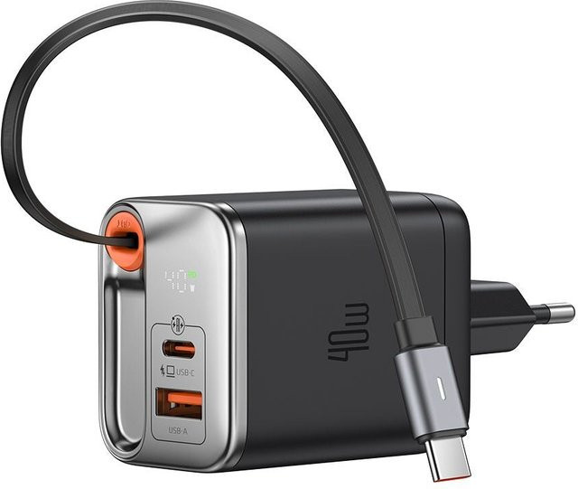 McDodo Netzladegerät CH-4281 mit USB-C Kabel und Display, 40W, 3A, 1 x USB-A, 1 x USB-C, Schwarz - Bild 1
