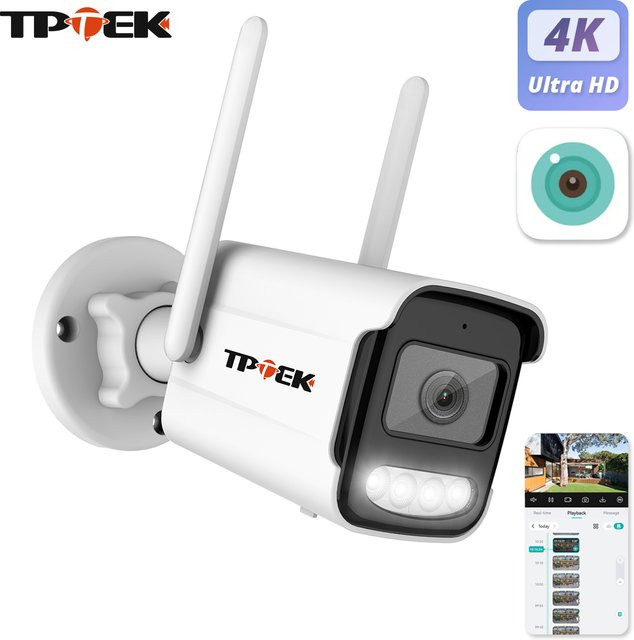 TPTEK 8MP 4K IP-Kamera WLAN Kabellose Bullet Außenüberwachung mit KI-Menschenerkennung und ICSee in Weiß - Bild 1