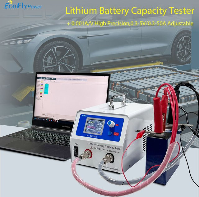 ecoflypower Einkanaliger Batteriekapazitätstester 50A 5V Einstellbar für Li-Ion und LiFePo4 zur Kapazitätsmessung mit Lade- und Entladefunktion - Bild 1