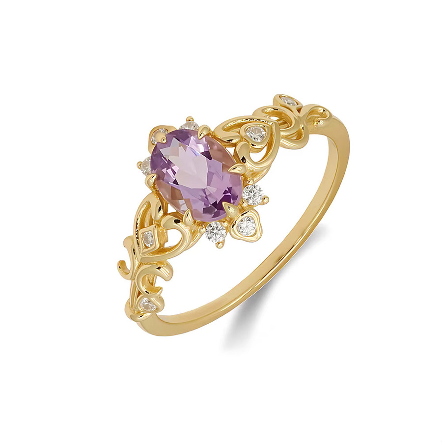 LAMOON Ring, 925 Silber, Amethyst, Zirkonia, Damen, Vintage - Bild 6