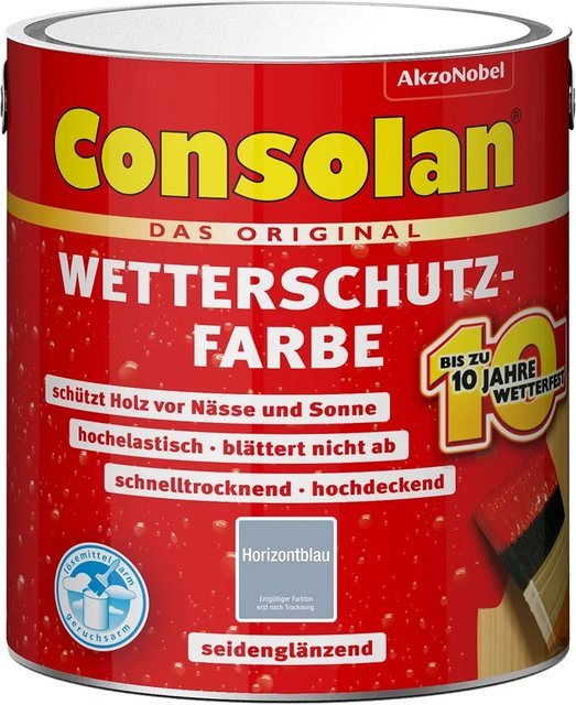 Consolan Wetterschutzfarbe für Holz in Horizontblau, seidenglänzend, 2,5 l - Bild 1