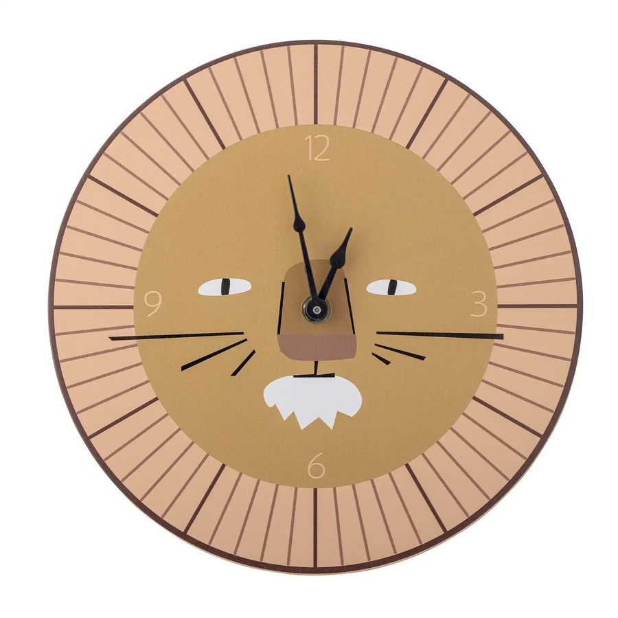 Bloomingville Mini Harrison Wanduhr aus Holz in Braun mit Löwen-Design im skandinavischen Stil, Durchmesser: 23 cm - Bild 1