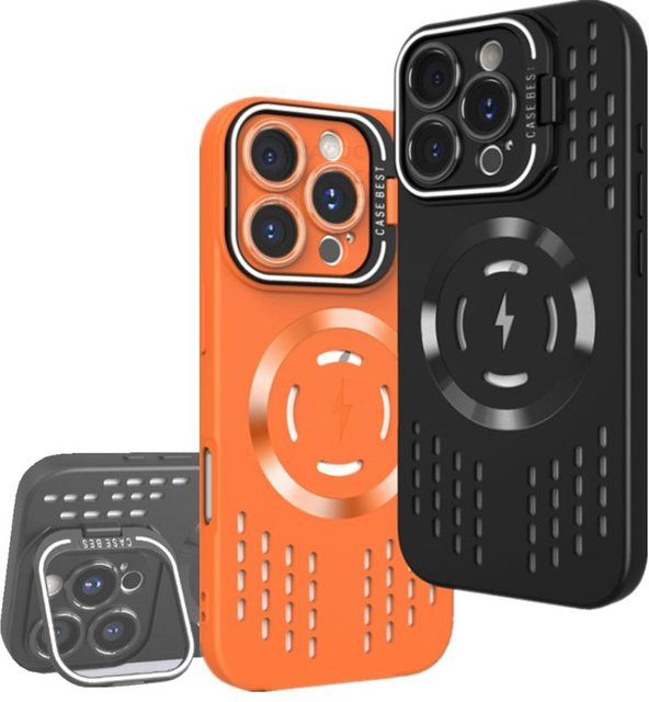 Tuiying002 Magnetische MagSafe Schutzhülle mit kühlender Mesh-Gitterstruktur aus mattem Hart-PC für iPhone 16 15 14 11 Pro Max in Schwarz und Orange - Bild 1