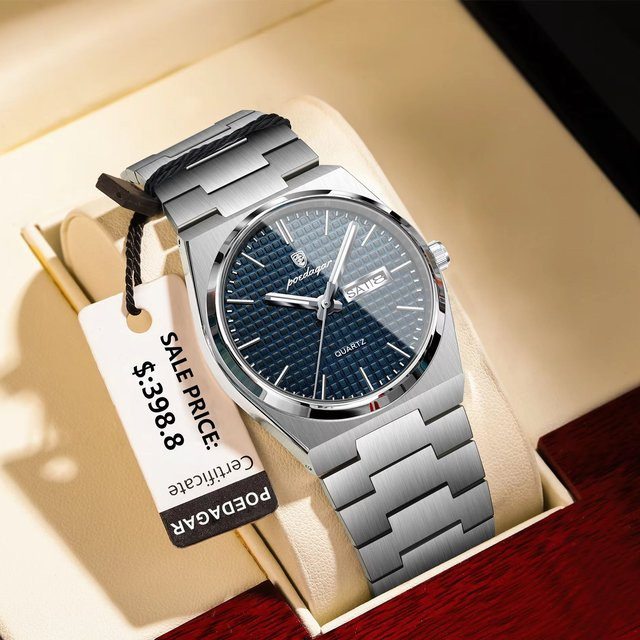 POEDAGAR Armbanduhr Quarz, Edelstahl, Blau, Herren - Bild 1