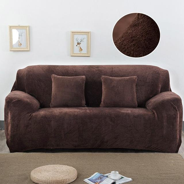 Stretch-Samt-Sofabezug für 1 Sitzer, elastischer Couchbezug aus Plüsch, kaffeebraun, Breite: 90-140 cm - Bild 1