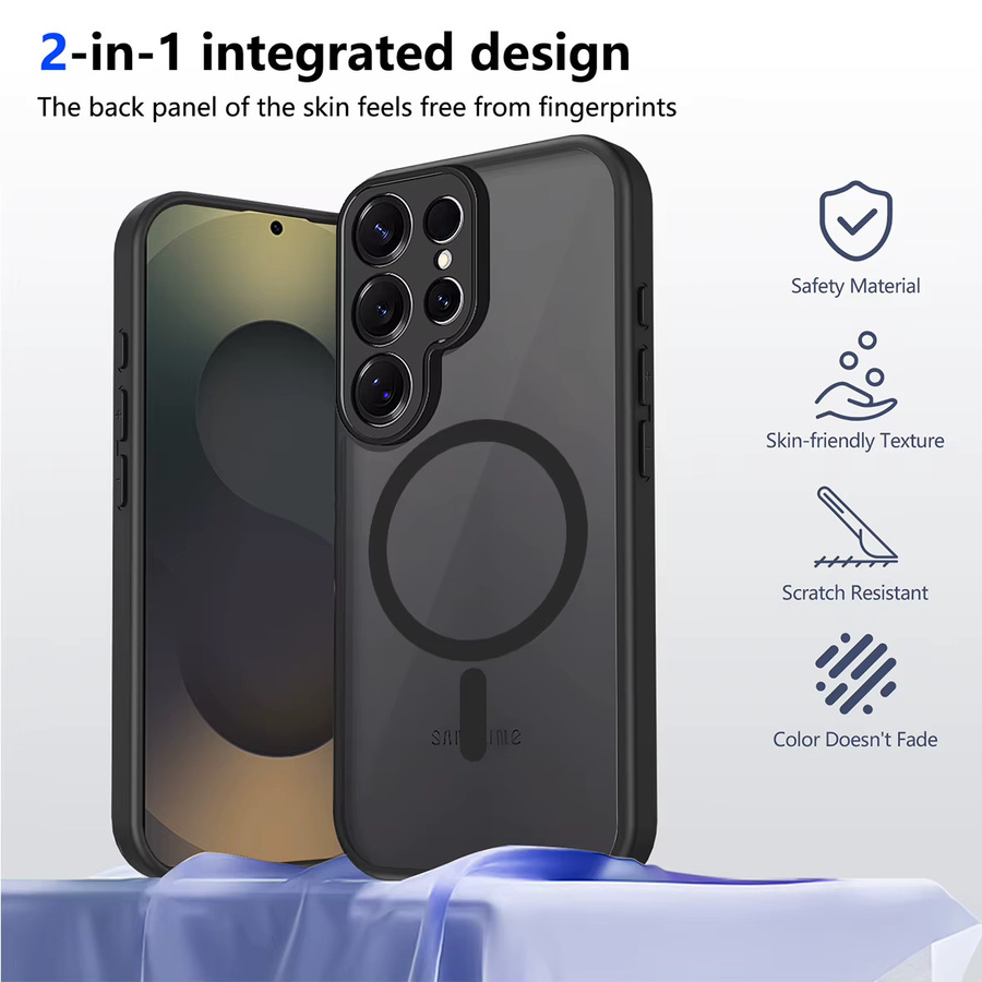 Magnetische transparente Handyhülle für Samsung Galaxy S25 S24 S23 S22 Ultra Plus FE in Schwarz Matt mit kabelloser Ladefunktion - Bild 2