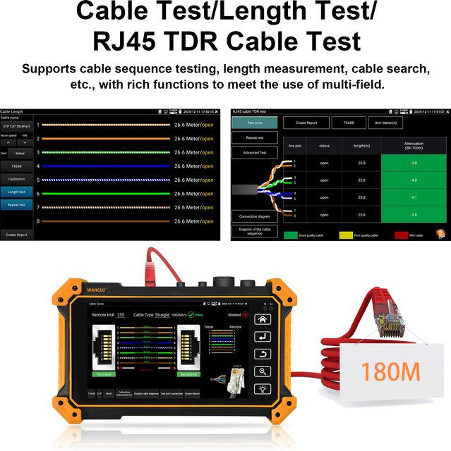 WANGLU 5,4 Zoll CCTV OTDR Tester mit 8MP TVI CVI AHD Analogkamera-Testfunktion, PTZ-Steuerung, Glasfaser-Tester, Eventmap und RJ45 TDR Kabeltester für Ethernet/LAN - Bild 1