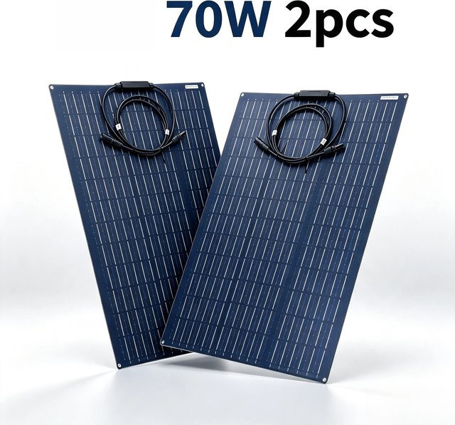 JINGYANGPV Set aus 2 flexiblen ETFE-Monokristallin-Solarmodulen mit insgesamt 140W (2 x 70W, 18V) für 12V-Batterien in Wohnmobilen, Booten und Vans - Bild 1