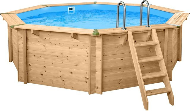 Interline Holzpool Java rund in Braun mit Poolroboter Super Set, Durchmesser: 440 cm, Höhe: 136 cm - Bild 1