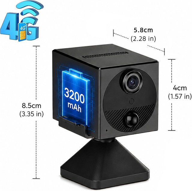 REHENTINT Mini 4G 2K 3MP Innenkamera mit PIR-Bewegungserkennung, 940nm Nachtsicht und integrierter EU-SIM-Karte, Schwarz - Bild 1