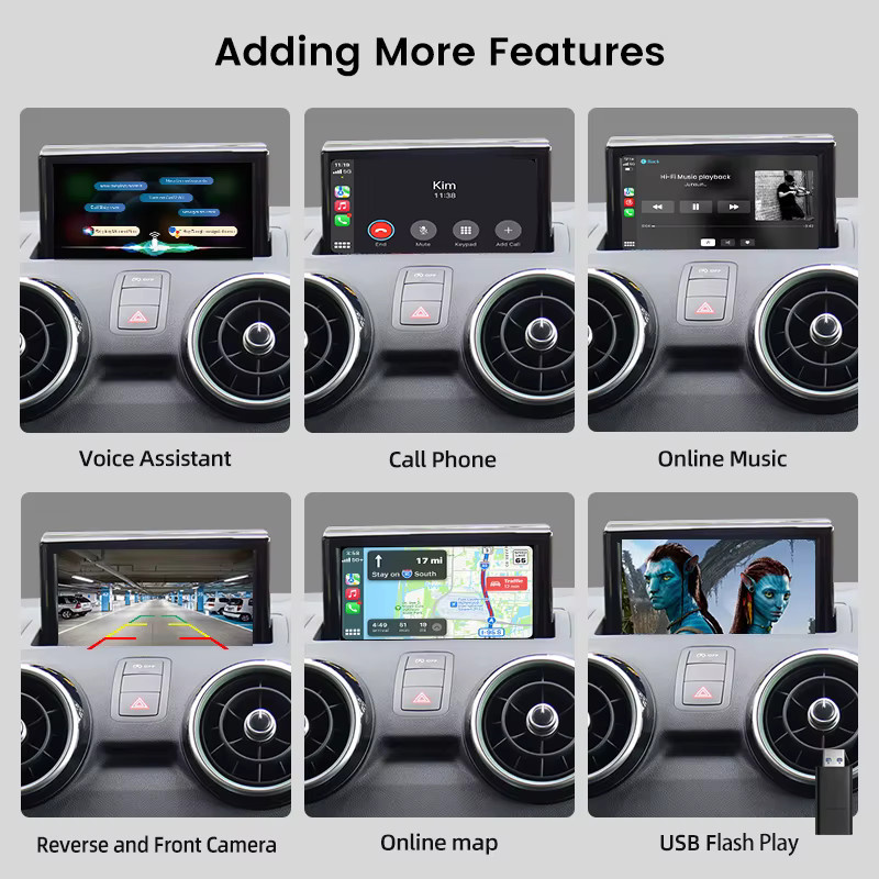 Junsun CarPlay und Android Auto Decoder für Audi A1 und Q3 (2012-2018) mit RMC H+NR System, Bluetooth, AirPlay und MirrorLink in Schwarz - Bild 3