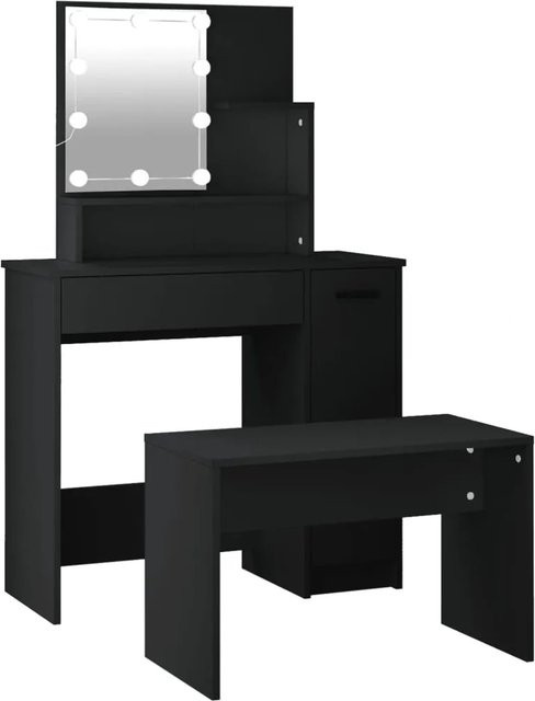 vidaXL Schminktisch-Set mit LED Hollywood-Spiegel in Schwarz aus Holzwerkstoff, B/T/H: 136 x 70 x 86,5 cm - Bild 1