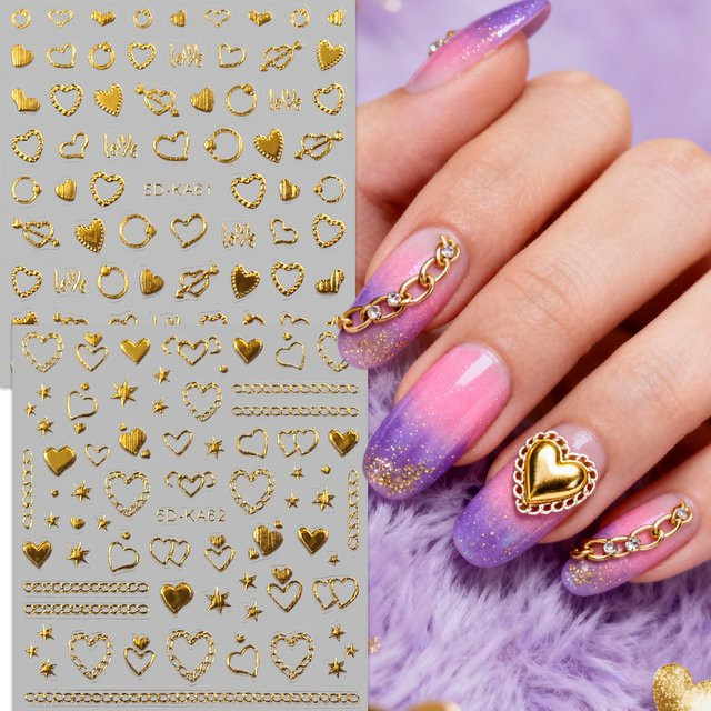 Love Star Chain Heißpräge-Nagelkunstaufkleber, Gold, Metallic, 2 Stück - Bild 1