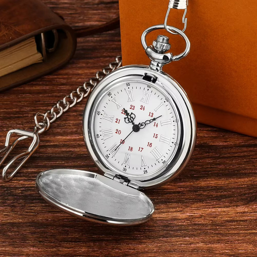Taschenuhr Quarz, Silber, Römische Ziffern, Unisex - Bild 2