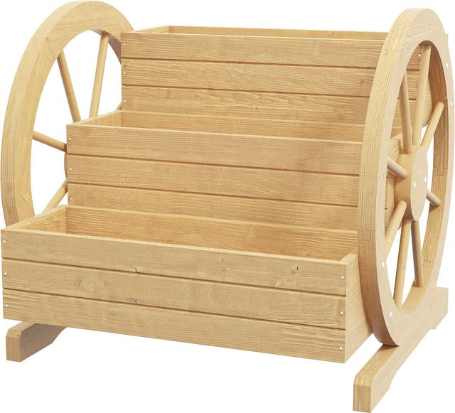 Outsunny Hochbeet aus Holz in Braun mit 3 Etagen und Wagenrad-Dekor, Blumenkasten und Kräuterbeet mit Entwässerungslöchern für Garten und Balkon, B/T/H: 61 x 62 x 57 cm - Bild 1