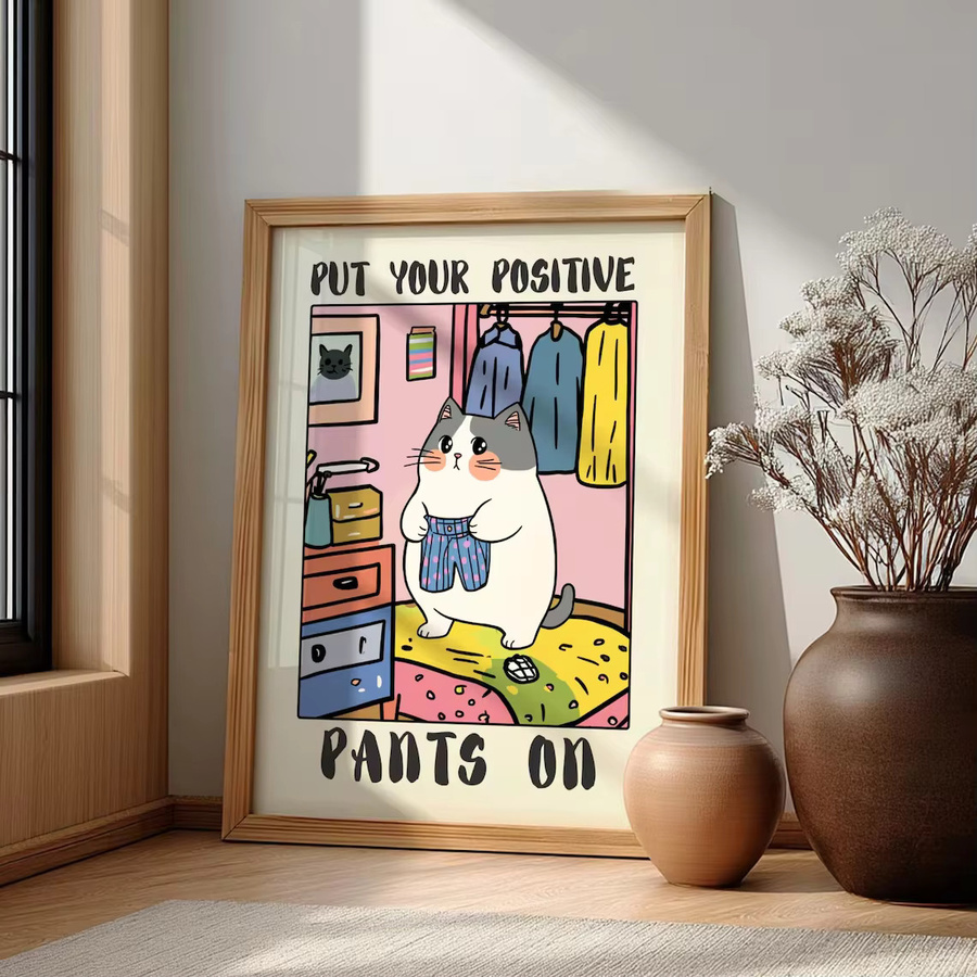 Skurriles Cartoon-Tier-Poster Süße Katze Wandbild aus Papier in Mehrfarbig - Bild 2
