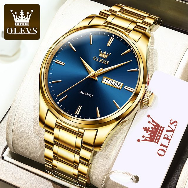 OLEVS Armbanduhr Edelstahl, Gold, Weiß, Herren, Analoguhr - Bild 1