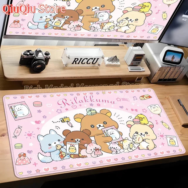 Potdemiel Gamer Mousepad Rilakkuma Kawaii Schreibtisch Unterlage in Pink - Bild 1