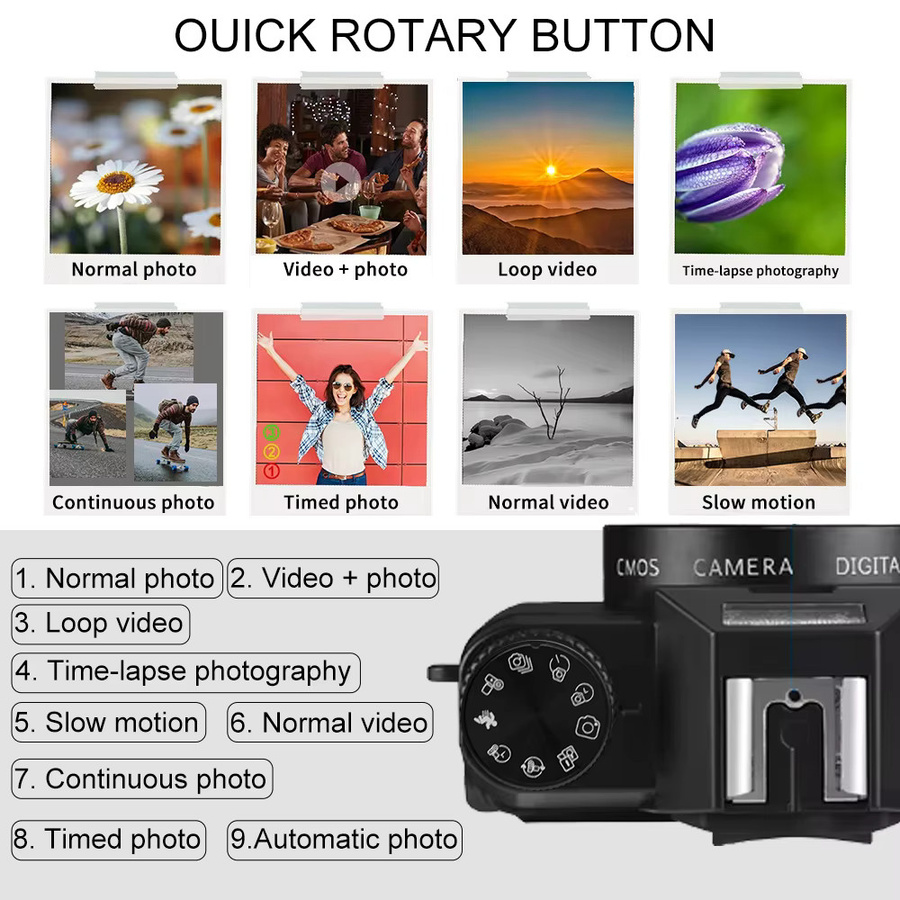 Ourlife 6K Kompakte Digitalkamera mit 64MP, 16X Digitalzoom, 3 Zoll 180° Flip-Screen und WLAN in Schwarz - Bild 6