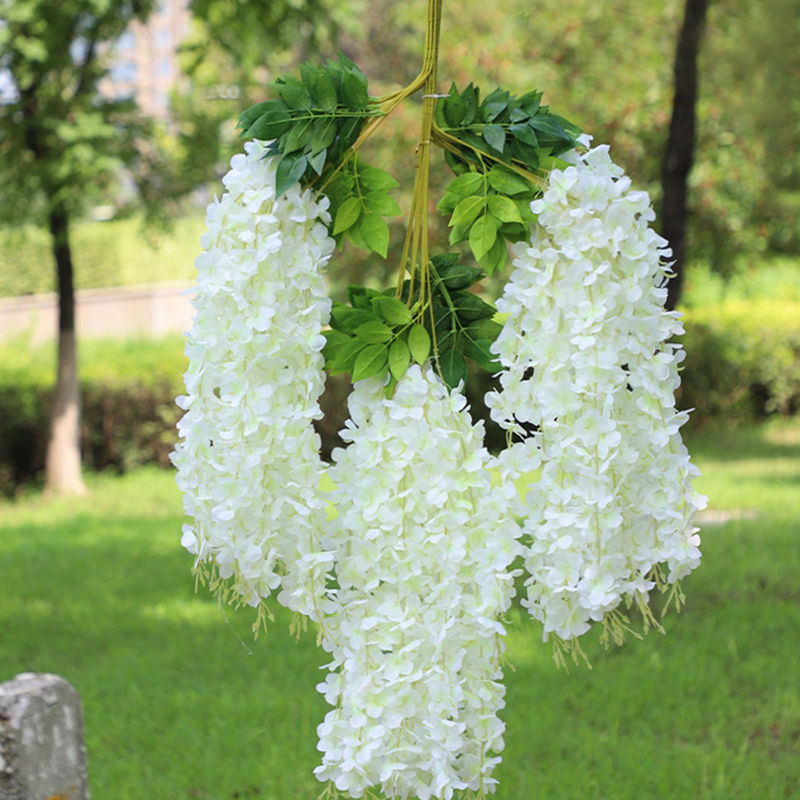 Tooarts Künstliche Glyzinien in Weiß, 12er Set hängende Textil-Blumen zur Dekoration für Hochzeiten und Außenbereiche - Bild 4