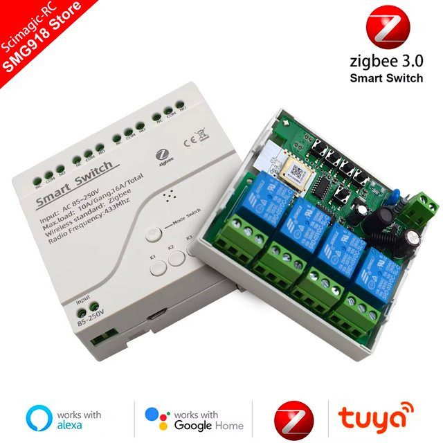 Tuya Zigbee Smart Relay Board Modul für Lichtmotor und Schalter mit Trockenkontakt, RF433 Empfänger, kompatibel mit Alexa und Google Home, Farbe: Weiß - Bild 1