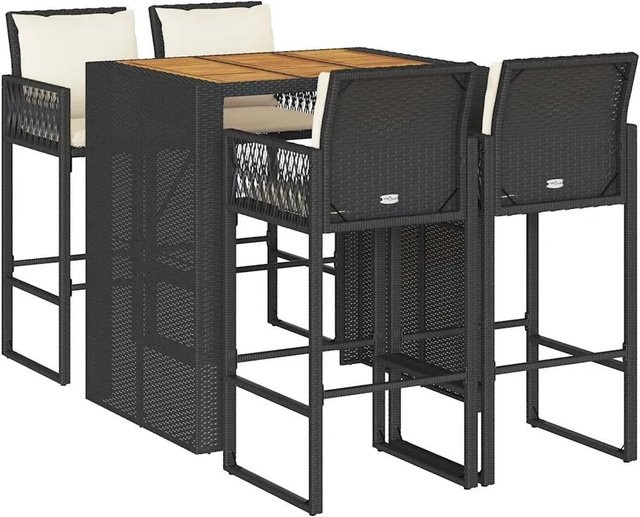 vidaXL 5-teiliges Gartenbar-Set in Schwarz aus Poly-Rattan und Akazienholz mit Kissen für Garten und Terrasse - Bild 1