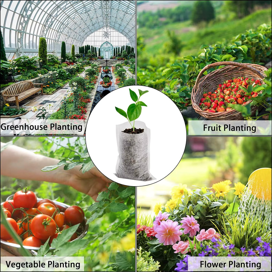 100 Stück biologisch abbaubare Pflanzenwachstumsbeutel aus Vliesstoff in Weiß für die Aussaat und den Gartenbau - Bild 5