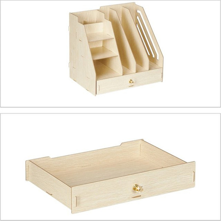 Relaxdays Schreibtisch-Organizer aus MDF in Beige und Braun mit Stehsammler für A4, B/T/H: 29,5 x 33 x 24 cm