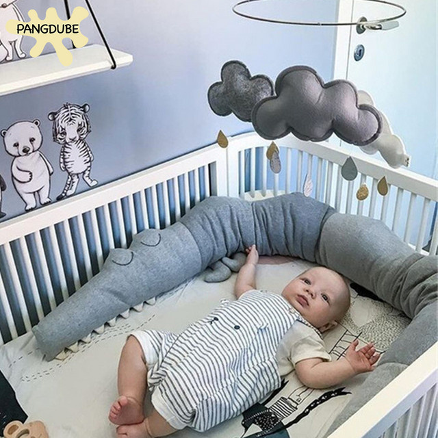 PANGDUBE Krokodil-Stoßstange für Babybetten in Grau, 200 cm Länge - Bild 1