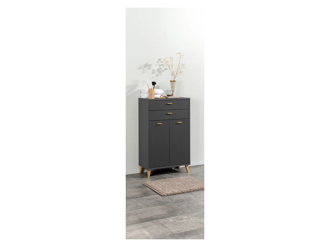 LIVARNO HOME Bad-Seitenschrank in Wellen-Optik, modern und freistehend, Anthrazit/Gold/Schwarz - Bild 3