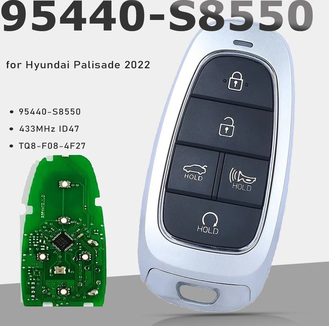KEYECU Keyless Go Smart Remote Schlüssel 433 MHz ID47 Chip mit 5 Tasten für Hyundai Palisade 2022, Ersatzschlüssel 95440-S8550 TQ8-F08-4F27 - Bild 1